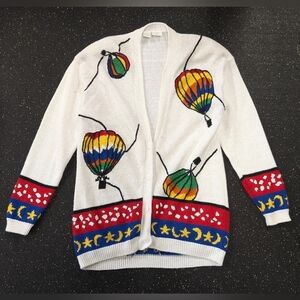 Vintage Limited Edition Units Hot Air Balloon Sweater Cardigan Rainbow Size 2